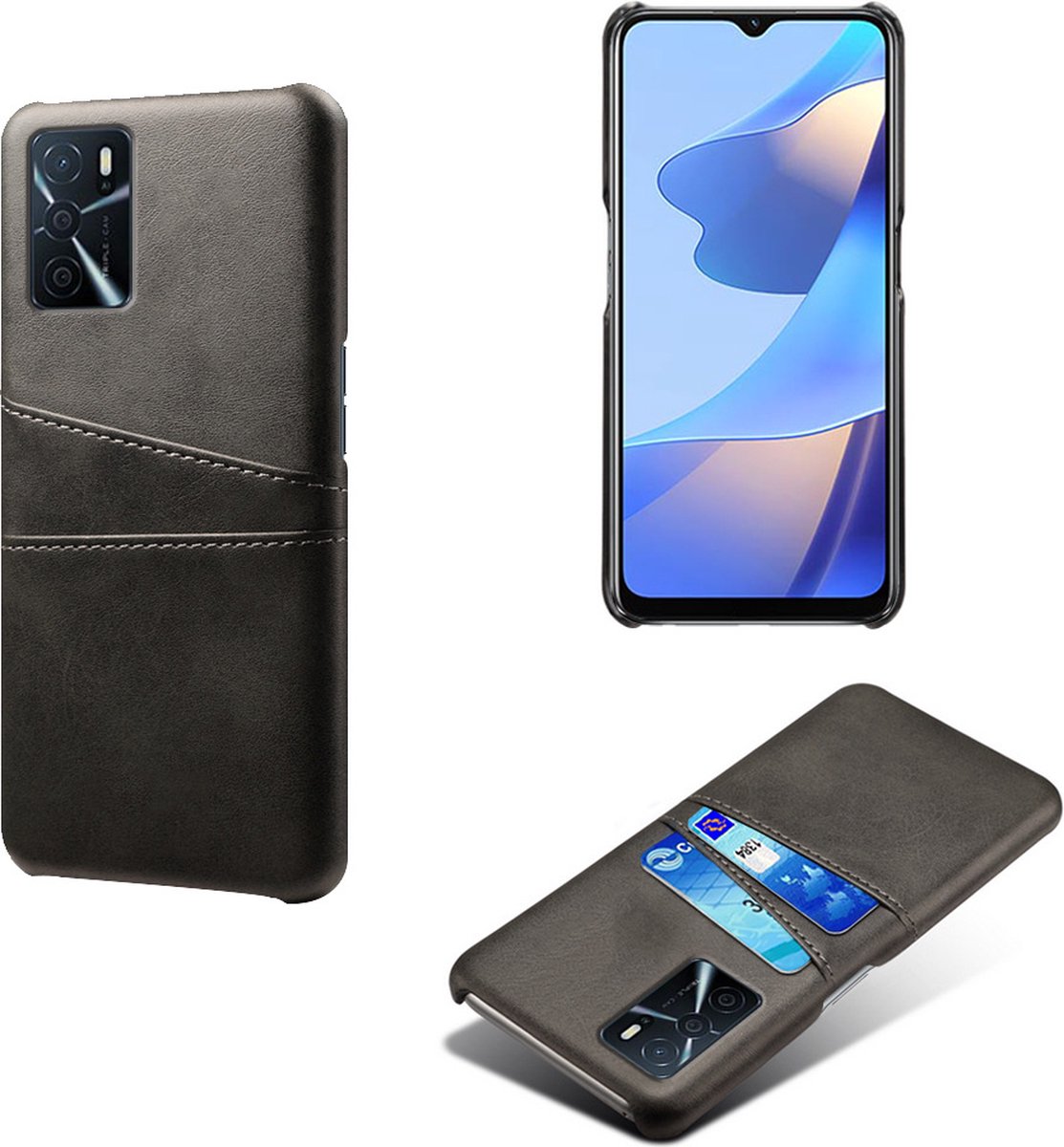 Back Cover met Opbergvakjes + PMMA Screenprotector voor OPPO A16 / A16s _ Zwart