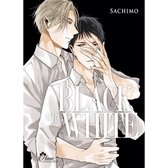 Deux hommes en chemise blanche. L'un enlace l'autre par derrière et lui couvre les yeux. Titre : Black or White.