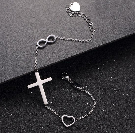 Bracelet chrétien avec croix en argent, infini et coeur - bijoux chrétiens  - cadeau -... | bol.com