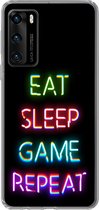Geschikt voor Huawei P40 hoesje - Gaming - Led - Quote - Eat sleep game repeat - Gamen - Siliconen Telefoonhoesje