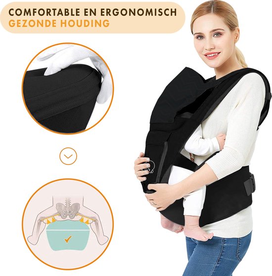 Deryan Pack Luxe Ergonomische draagzak - Babydrager + Opbergvakjes - Zwart