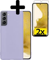 Hoesje Geschikt voor Samsung S22 Hoesje Siliconen Case Met 2x Screenprotector - Hoes Geschikt voor Samsung Galaxy S22 Hoes Siliconen - lila-kleurige