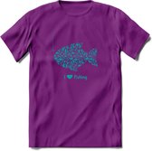 I Love Fishing - Vissen T-Shirt | Aqua | Grappig Verjaardag Vis Hobby Cadeau Shirt | Dames - Heren - Unisex | Tshirt Hengelsport Kleding Kado - Paars - L