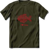 I Love Fishing - Vissen T-Shirt | Rood | Grappig Verjaardag Vis Hobby Cadeau Shirt | Dames - Heren - Unisex | Tshirt Hengelsport Kleding Kado - Leger Groen - S