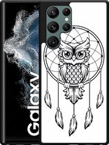 Galaxy S22 Ultra Hardcase hoesje Dream Owl Mandala Black - Designed by Cazy