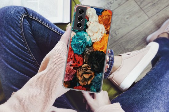 Convient pour la coque Samsung Galaxy S21 FE - Mur - Roses - Abstrait - Étui de téléphone en Siliconen