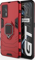 Mobigear Hoesje geschikt voor Realme GT Telefoonhoesje Hardcase | Mobigear Armor Ring Backcover Shockproof met Ringhouder | Schokbestendig GT Telefoonhoesje | Anti Shock Proof - Rood