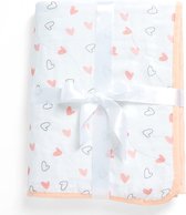 Everygoods Organische Katoen Softest Babydeken - Met 3 Zachte Stoffen Lagen, Omkeerbare Ontwerpen, 2 Zijden Bedrukt Met Mousseline En Middenflanel, 95 X 120 Cm - Pink Hearts