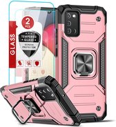 Samsung A03s Hoesje Heavy Duty Armor Hoesje Rose Goud - Galaxy A03S Case Kickstand Ring cover met Magnetisch Auto Mount- Samsung A03S screenprotector 2 pack