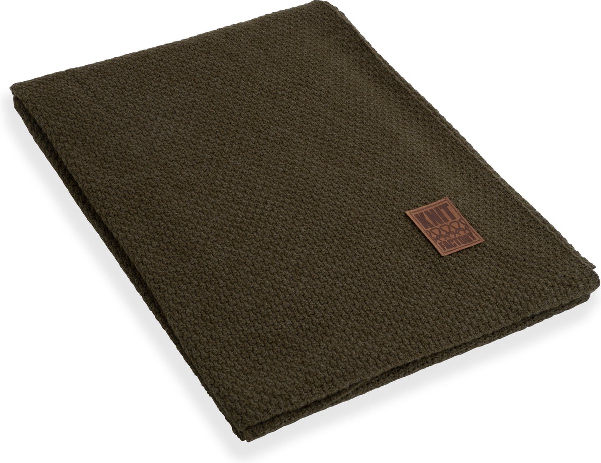 Knit Factory Jesse Gebreid Plaid - Woondeken - plaid - Wollen deken - Kleed - Groen - 160x130 cm