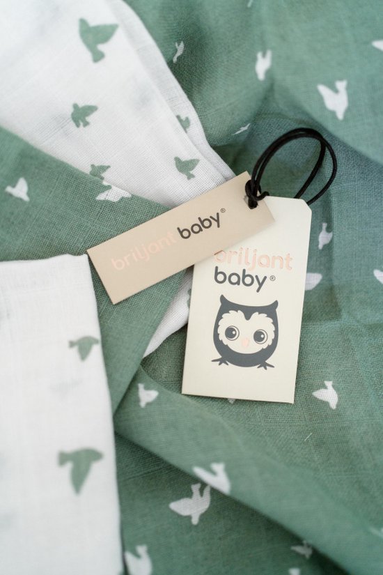 Briljant Baby Hydrofiel Multidoek XL Birds - Swaddle - Inbakerdoek - Groen - 120x120 - 2 Stuks - Organic van Merkloos — afbeelding 5