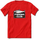 Fishing Club - Vissen T-Shirt | Grappig Verjaardag Vis Hobby Cadeau Shirt | Dames - Heren - Unisex | Tshirt Hengelsport Kleding Kado - Rood - M