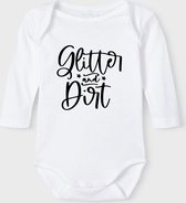 Baby Rompertje met tekst 'Glitter and dirt' | Lange mouw l | wit zwart | maat 62/68 | cadeau | Kraamcadeau | Kraamkado