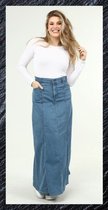 Dames jeans maxi rok licht blauw maat L 46