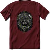 Leeuw - Dieren Mandala T-Shirt | Groen | Grappig Verjaardag Zentangle Dierenkop Cadeau Shirt | Dames - Heren - Unisex | Wildlife Tshirt Kleding Kado | - Burgundy - L