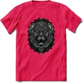 Leeuw - Dieren Mandala T-Shirt | Aqua | Grappig Verjaardag Zentangle Dierenkop Cadeau Shirt | Dames - Heren - Unisex | Wildlife Tshirt Kleding Kado | - Roze - M