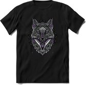 Vos - Dieren Mandala T-Shirt | Paars | Grappig Verjaardag Zentangle Dierenkop Cadeau Shirt | Dames - Heren - Unisex | Wildlife Tshirt Kleding Kado | - Zwart - XXL