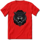 Tijger - Dieren Mandala T-Shirt | Donkerblauw | Grappig Verjaardag Zentangle Dierenkop Cadeau Shirt | Dames - Heren - Unisex | Wildlife Tshirt Kleding Kado | - Rood - M