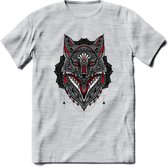 Vos - Dieren Mandala T-Shirt | Rood | Grappig Verjaardag Zentangle Dierenkop Cadeau Shirt | Dames - Heren - Unisex | Wildlife Tshirt Kleding Kado | - Licht Grijs - Gemaleerd - M