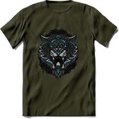 Tijger - Dieren Mandala T-Shirt | Lichtblauw | Grappig Verjaardag Zentangle Dierenkop Cadeau Shirt | Dames - Heren - Unisex | Wildlife Tshirt Kleding Kado | - Leger Groen - L