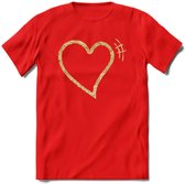 Valentijn Goud Hart T-Shirt | Grappig Valentijnsdag Cadeautje voor Hem en Haar | Dames - Heren - Unisex | Kleding Cadeau | - Rood - S