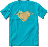 Valentijn Goud Hart T-Shirt | Grappig Valentijnsdag Cadeautje voor Hem en Haar | Dames - Heren - Unisex | Kleding Cadeau | - Blauw - S