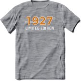 1927 Limited Edition T-Shirt | Goud - Zilver | Grappig Verjaardag en Feest Cadeau Shirt | Dames - Heren - Unisex | Tshirt Kleding Kado | - Donker Grijs - Gemaleerd - S