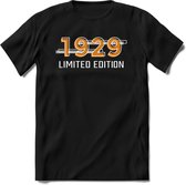 1929 Limited Edition T-Shirt | Goud - Zilver | Grappig Verjaardag en Feest Cadeau Shirt | Dames - Heren - Unisex | Tshirt Kleding Kado | - Zwart - L