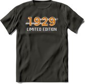 1929 Limited Edition T-Shirt | Goud - Zilver | Grappig Verjaardag en Feest Cadeau Shirt | Dames - Heren - Unisex | Tshirt Kleding Kado | - Donker Grijs - L