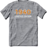 1940 Limited Edition T-Shirt | Goud - Zilver | Grappig Verjaardag en Feest Cadeau Shirt | Dames - Heren - Unisex | Tshirt Kleding Kado | - Donker Grijs - Gemaleerd - L