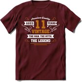 11  Jaar Legend T-Shirt | Goud - Wit | Grappig Verjaardag en Feest Cadeau Shirt | Dames - Heren - Unisex | Tshirt Kleding Kado | - Burgundy - L