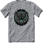 Beer - Dieren Mandala T-Shirt | Aqua | Grappig Verjaardag Zentangle Dierenkop Cadeau Shirt | Dames - Heren - Unisex | Wildlife Tshirt Kleding Kado | - Donker Grijs - Gemaleerd - S