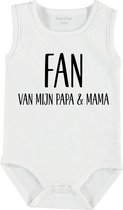 Baby Rompertje met tekst 'Fan van mijn papa en mama ' | mouwloos l | wit zwart | maat 62/68 | cadeau | Kraamcadeau | Kraamkado