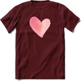 Valentijn Pastel waterverf Hart T-Shirt | Grappig Valentijnsdag Cadeautje voor Hem en Haar | Dames - Heren - Unisex | Kleding Cadeau | - Burgundy - M