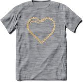 Valentijn Goud Hart T-Shirt | Grappig Valentijnsdag Cadeautje voor Hem en Haar | Dames - Heren - Unisex | Kleding Cadeau | - Donker Grijs - Gemaleerd - M