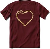 Valentijn Goud Hart T-Shirt | Grappig Valentijnsdag Cadeautje voor Hem en Haar | Dames - Heren - Unisex | Kleding Cadeau | - Burgundy - XXL