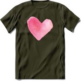 Valentijn Pastel waterverf Hart T-Shirt | Grappig Valentijnsdag Cadeautje voor Hem en Haar | Dames - Heren - Unisex | Kleding Cadeau | - Leger Groen - XL