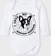 Baby Rompertje met tekst 'Boston terrier 1.2' |Lange mouw l | wit zwart | maat 50/56 | cadeau | Kraamcadeau | Kraamkado