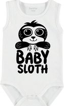 Baby Rompertje met tekst 'Baby sloth' | mouwloos l | wit zwart | maat 62/68 | cadeau | Kraamcadeau | Kraamkado
