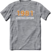 1981 Limited Edition T-Shirt | Goud - Zilver | Grappig Verjaardag en Feest Cadeau Shirt | Dames - Heren - Unisex | Tshirt Kleding Kado | - Donker Grijs - Gemaleerd - S