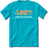 1991 Limited Edition T-Shirt | Goud - Zilver | Grappig Verjaardag en Feest Cadeau Shirt | Dames - Heren - Unisex | Tshirt Kleding Kado | - Blauw - XL