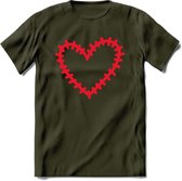 Valentijn Hart T-Shirt | Grappig Valentijnsdag Cadeautje voor Hem en Haar | Dames - Heren - Unisex | Kleding Cadeau | - Leger Groen - M