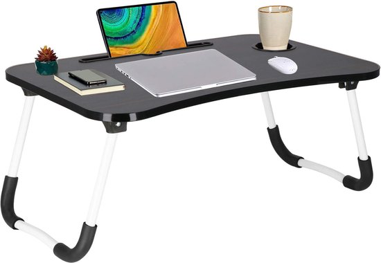 Springos Laptoptafel | Bedtafel | Tablethouder | Laptopstandaard | 60 x 40 cm | Zwart hout