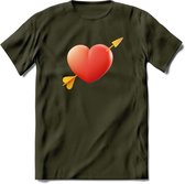 Valentijn Hart T-Shirt | Grappig Valentijnsdag Cadeautje voor Hem en Haar | Dames - Heren - Unisex | Kleding Cadeau | - Leger Groen - XXL