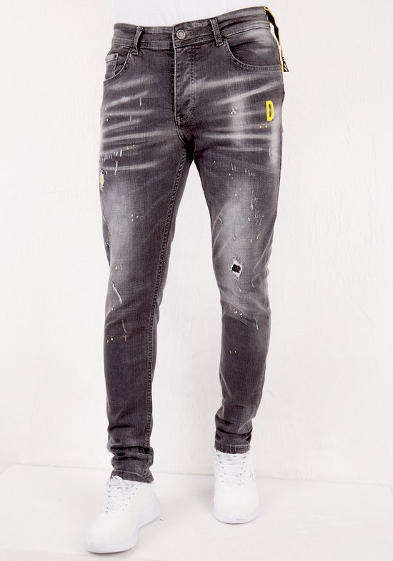 Paint Splatter Jeans Designer Slim Heren DC013 Grijs bol
