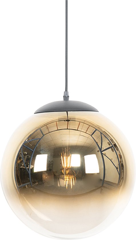 QAZQA pallon - Art Deco Hanglamp - 1 lichts - Ø 33 cm - Zwart Goud - Woonkamer | Slaapkamer | Keuken
