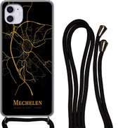 Telefoonkoord - Telefoonketting - Telefoonhoesje Geschikt voor iPhone 11 - Mechelen - Kaart - Goud - Siliconen - Crossbody - Telefoonhoesje met koord