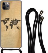 Coque avec cordon iPhone 11 Pro - Wereldkaart - Carte - Proverbes - Siliconen - Bandoulière - Backcover with Cord - Phone case with cord - Case with rope