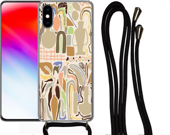 Coque avec cordon iPhone X - Bloem - Abstrait - Vase - Pot de fleurs - Siliconen - Bandoulière - Coque arrière avec cordon - Coque pour téléphone avec cordon - Coque avec corde