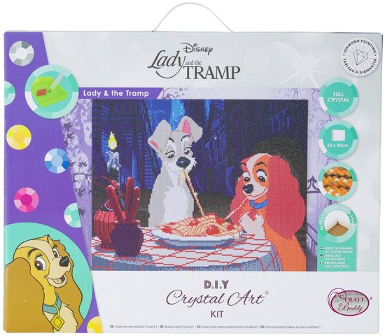 Diamond Painting Lady & The Tramp 50 x 40 cm - XXL - Vanaf 8 jaar - Disney